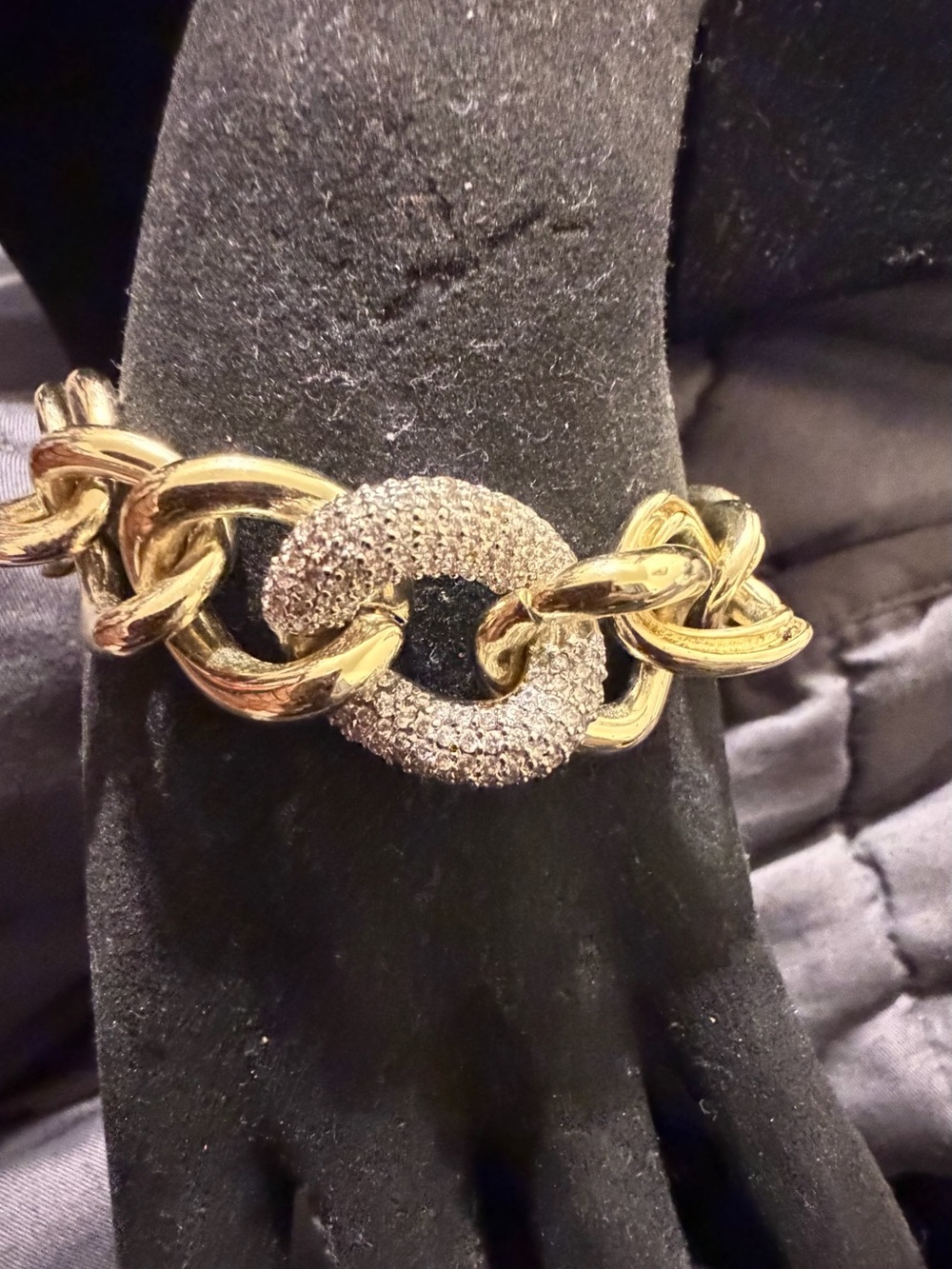 Roberto Faraone Mennella Gold-Tone Chain Bracelet with Pave Crystal Oval